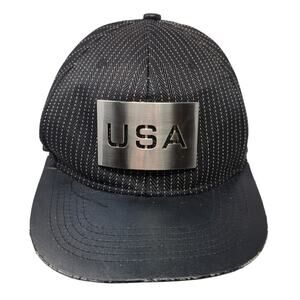 USA Snapback Hat Black One Size Adjustable Striped Vent Holes Ace Cap